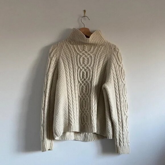 SOLD Cream Hand Knit Cable Wool Sweater - Picture 9 of 9